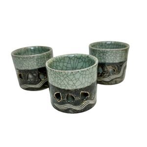 1940s Vintage Otagiri Soma Ware Somayaki Mid-Century Japanese 3 Tea Cups